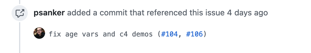Screenshot of Github with issue numbers automatically hyperlinked in a commit message